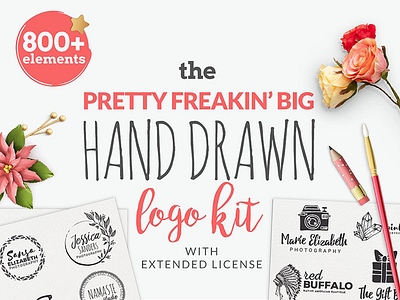 The Pretty Freakin' Big Hand Drawn Logo Kit branding hand drawn illustrations logo creation logo kit