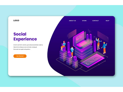 Social Experience Isometric Landing Pages business design display illustration isometric isometric design isometric illustration landing page design ui ui design user interface ux vector website