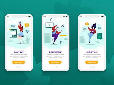 Onboarding Screens Mobile App illustration mobile app design mobile design onboarding onboarding illustration onboarding screen onboarding ui ui ui design user interface ux vector