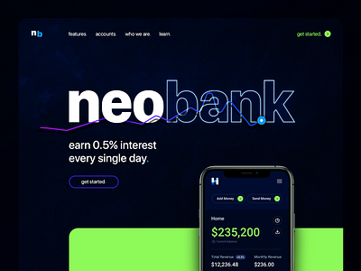 neobank website clean darklayout design flat minimal product service startup ui ux website