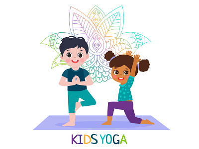 Kids Yoga 2d design illustration вектор иллюстрация