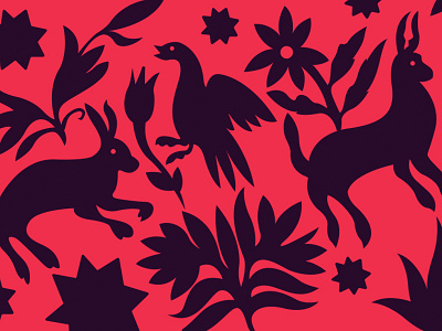 Otomi textile pattern animals design flowers illustration mexico otomi