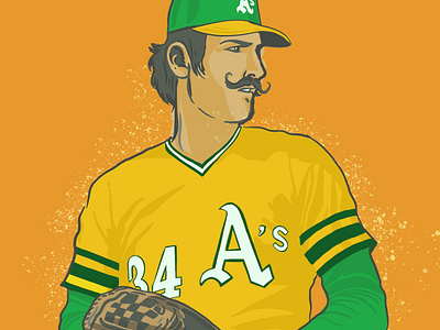 Rollie Fingers & his handlebar mustache baseball design drawing illustation lettering oakland procreate app typography