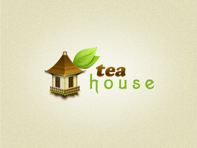 Tea house brown green icon illustration logo tea