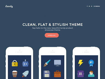 Landy - Update clean flat icons landing page themes wordpress