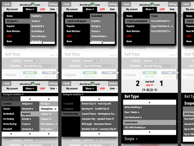Mobile — Menu Interaction Models (Wireframe) betbrain betting interaction menu mobile model sports wireframe
