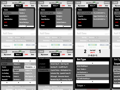 Mobile — Menu Interaction Models (Wireframe)