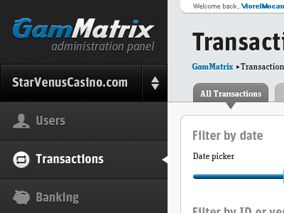 GamMatrix Admin Panel administration design layout panel