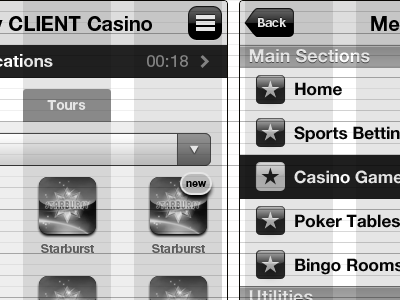 Integrated Mobile Gambling Wireframe