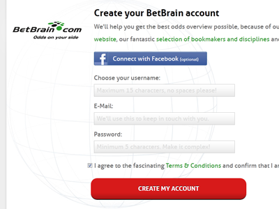 BetBrain Redesign Registration