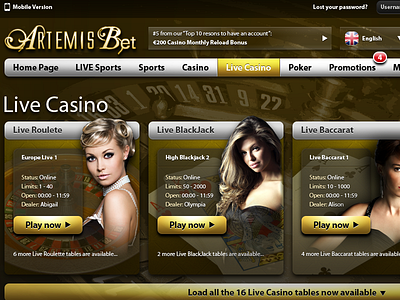 Artemis Desktop Live Casino artemis bingo book bookie bookmaker casino design games live livecasino lobby poker promotions redesign sports sportsbook