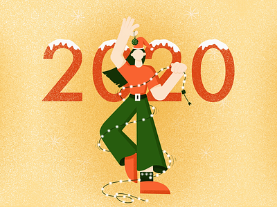 Hello Dribbble 2020 2d character christmas concept decoration design draw flat holiday illustration new year procreate snow