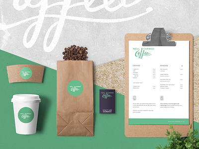 Well Earned Coffee packaging coffee layout logo menu packaging stickers