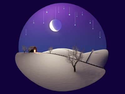 Starry, starry night 3d 3d render blender fields hills moonlight night render scene winter