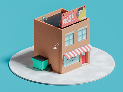Micro Cafe daytime 3d blender building illustrated isometric art miniature render scene