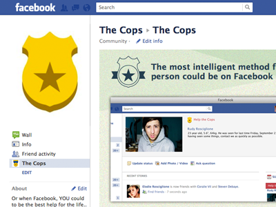 The cops // on Facebook fan page application concept cops facebook fan fan page fb like line missed open page time timeline