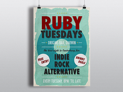 Ruby Tuesdays Poster Design bar club graphic design illustrator photoshop poster print typography uni