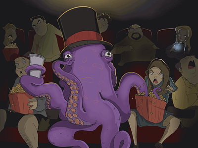 octopus at the cinema animal cartoon cartoon illustration characterdesign characters digital art digital illustration digital painting illustration octopus