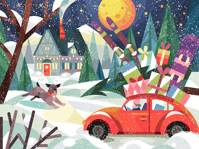 Car with presents 2d art artist character digital digitalart flat illustration illustrator vector winter