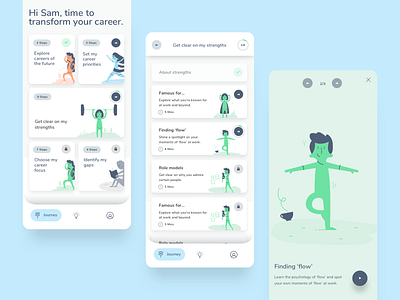 GroHappy App Design app app design career clean design digital guide illustrations interaction job modern pastel selfhelp shadow ui ux