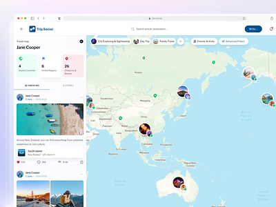 🏖 Trip.social (with Map) design map story travel ui we