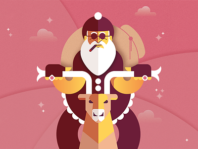 Santa is coming to town biker christmas flat illustration motorcycle reindeer santa vector