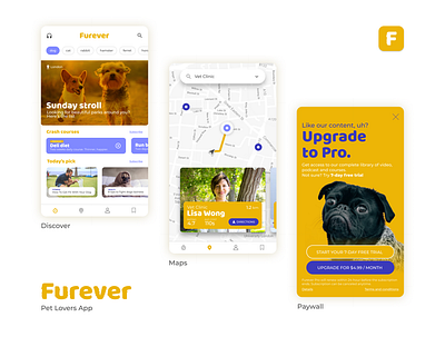 Furever - Pet Lovers app app design branding minimal mobile ui pets ui vet