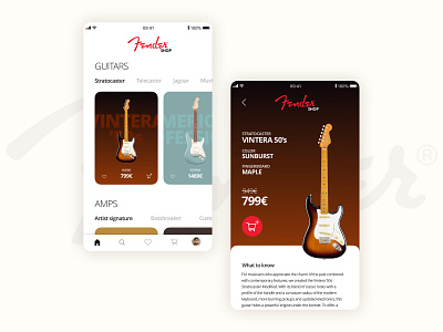 Concept Fender Mobile App app app design branding design fender guitar minimal mobile ui ui ux