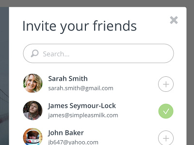Invite your friends flat invite lightbox modal search ui