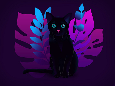 Black Cat cat colors design graphic illustration plants ui