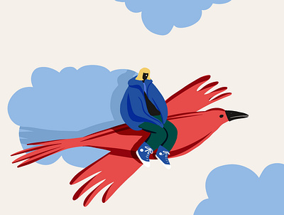 Cool girl on a bird adobe animation art art director bird clouds colors design drawing girl graphic design illustration illustrator minimal procreate street style