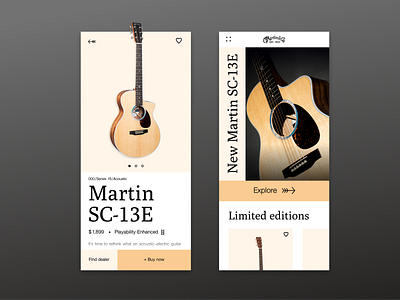 Martin Guitar Store - Mockup app brand guitar landing page mobile music shop store store app ui ux