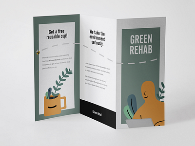 Green trifold character design flat illustration graphic illustration pamphlet trifold mockup vector