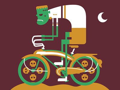 Frankin' Ride bicycle flat frankenstein illustration vector