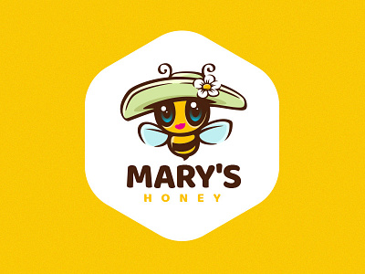 Mary's Honey animal bee cartoon character design farm farming food funny girl hat honey honey bee honeybee honeycomb illustration logo mascot vector yellow