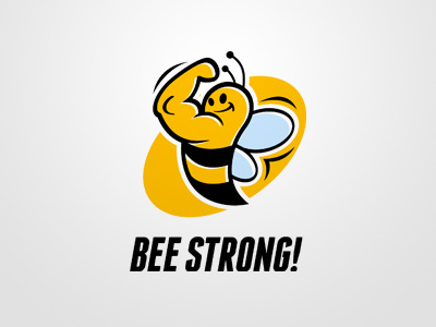 Bee Strong bee cartoon hornet logo muscle sport strong yellow