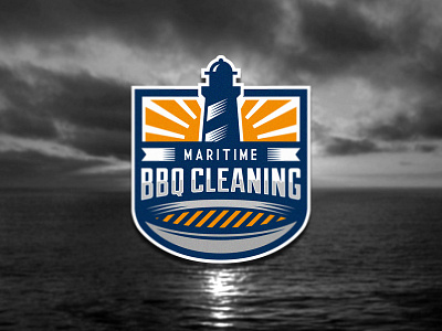 Bbq Cleaning barbecue bbq cleaning grill lighthouse logo ocean sea service sunrise vector