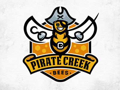 Pirate Creek Bees bee captain hive honey hornet logo pirate