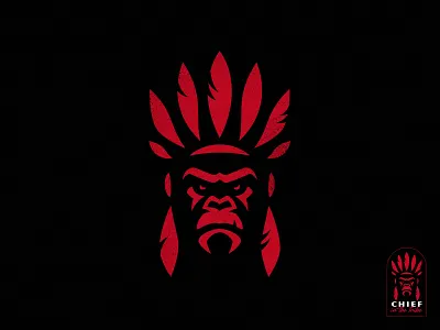 Chief angry animal ape branding chief fitness gorilla indian king kong logo mascot monkey predator serious sport strong team tribe vector