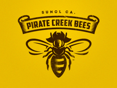 Pirate Creek Bees bee captain fly hat honey hornet logo pirate yellow