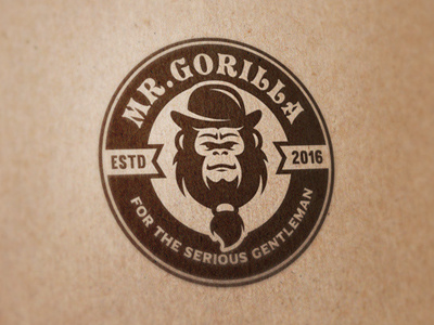 Mr.Gorilla animal barber beard bearded gentleman gorilla hat hipster label logo mister monkey