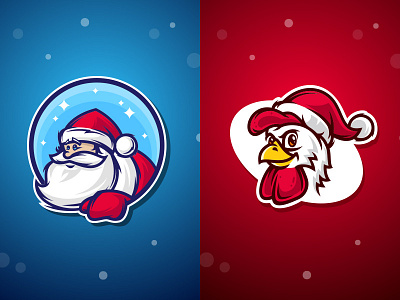 Santa And Rooster cap card christmas hat holidays mascot new year rooster santa claus vector