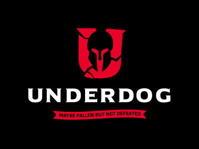 Underdog gladiator helmet letter logo negative space spartan titan war warrior