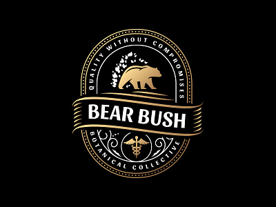 Bear Bush (ver 2) animal bear bush cannabis distillery gold label leaf logo vintage whiskey wild