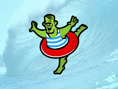 Franke beach cartoon character comic frankenstein green logo mascot sailor seaman water