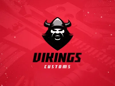 Vikings Customs athlete barbarian bearded branding design esport fitness helmet logo man mascot power scandinavian sport team vector viking warrior weapon wild