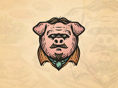 Serious Gourmet animal barbecue design engraving food gentleman grill illustration logo mascot meat mister old pig pork restaurant serious vector vintage wild