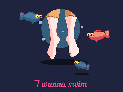 I wanna swim cartoon doodle fish fun illustration leg summer swim water