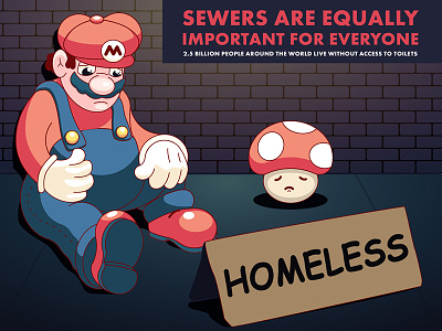 Homeless Mario game homeless lineart mario mushroom poster sewers social vector