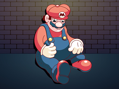 Mario cry game homeless lineart mario night sad sewers vector